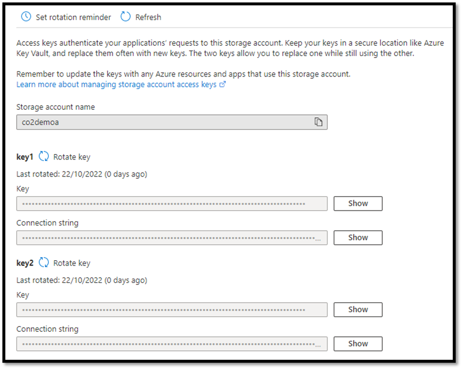 Azure storage account keys